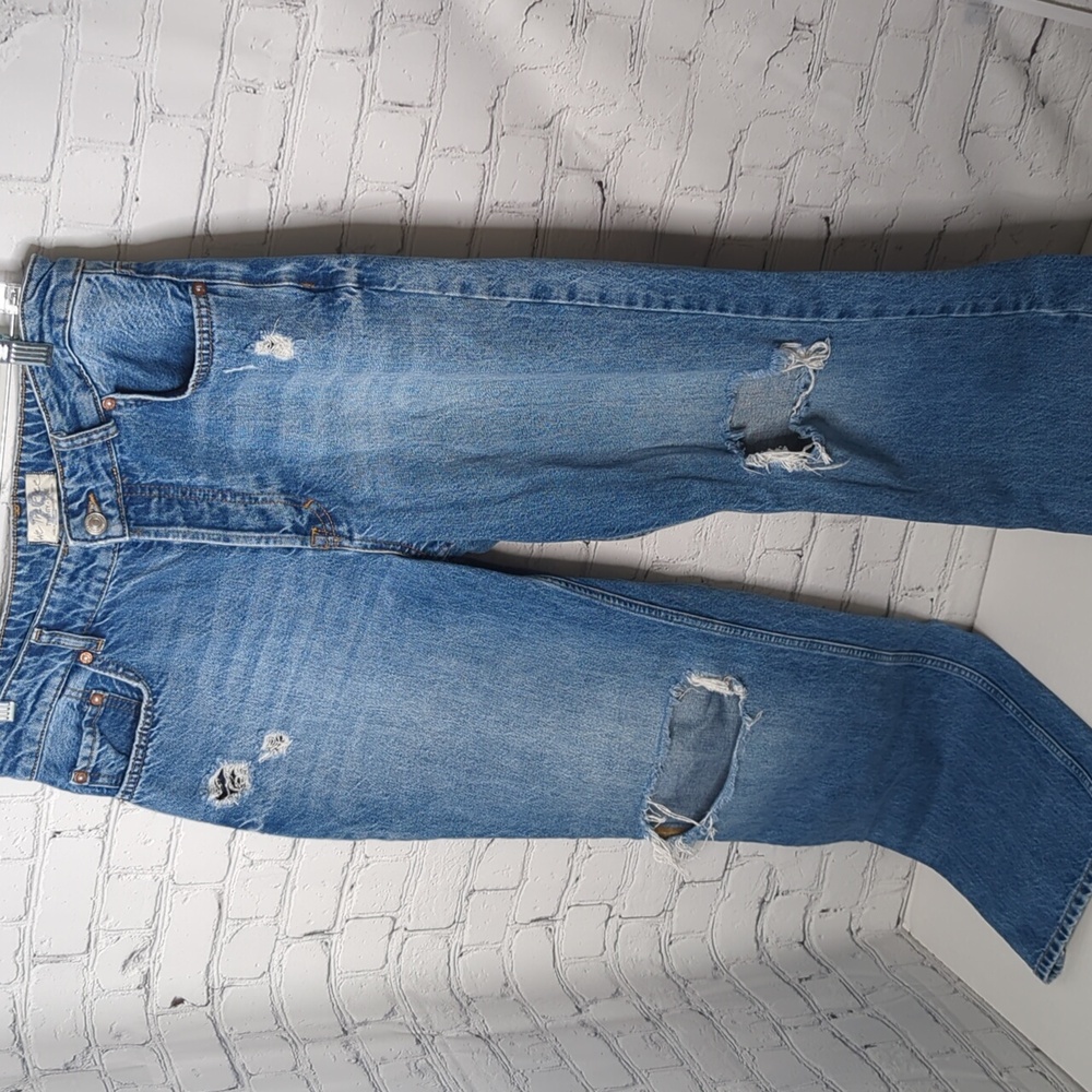 We the free free people button fly Distressed wide leg jeans